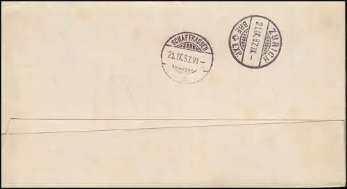 40 paragraphe 5 pfennig sur lettre DUNAUESCHINGEN 20.9.1887 après ZÜRICH 21.9.87