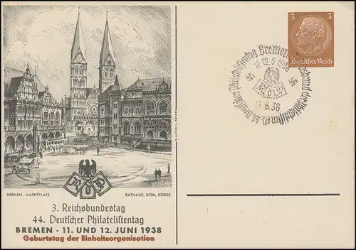 PP 122 Journée de l'Alliance des Philatélistes Anniversaire, SSt BREMEN approprié 11.6.1938