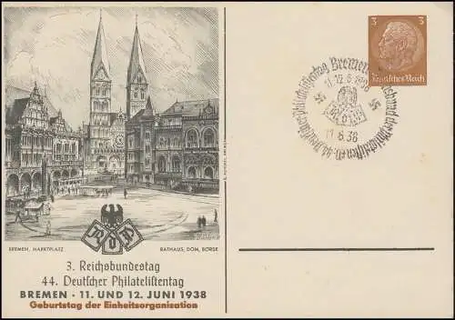 PP 122 Journée de l'Alliance des Philatélistes Anniversaire, SSt BREMEN approprié 11.6.1938