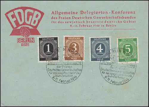 FDGB-Delegiertenkonferenz in der SBZ Sonderkarte passender SSt BERLIN 11.2.1946