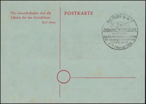 Conférence des délégués de la FDGB dans la carte spéciale SBZ SSt BERLIN 11.2.1946