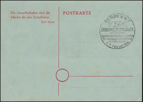 FDGB-Delegiertenkonferenz in der SBZ Sonderkarte passender SSt BERLIN 11.2.1946