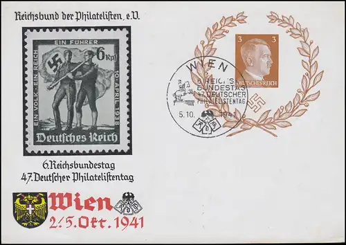 PP 152 Reichsbundestag und Philatelistentag Wien 1941, passender SSt WIEN 5.10.41