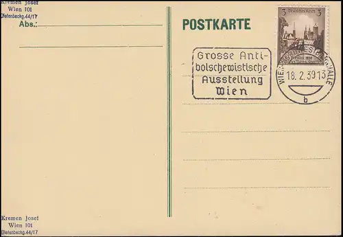 Grosse Antibolschewistische Ausstellung WIEN-NORDWESTBAHNHALLE 18.2.1939