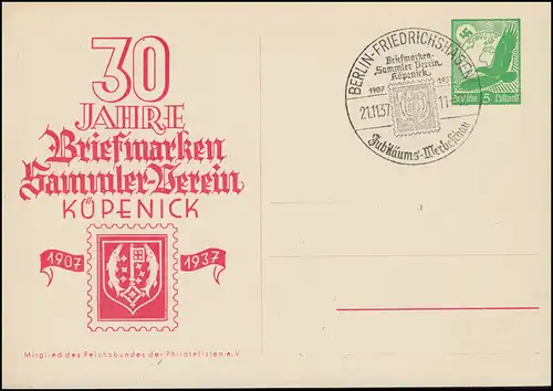 PP 142 BSV Köpenick passender SSt BERLIN Jubiläums-Werbeschau 21.11.1937