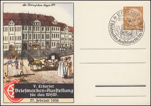 PP 122 Erfurter Briefmarken-Ausstellung passender SSt ERFURT Für das WHW 27.2.38