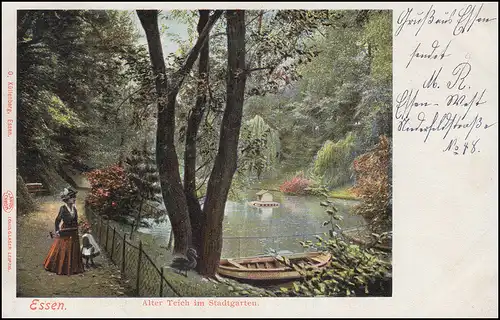Ansichtskarte Essen Alter Teich im Stadtgarten, ESSEN (RUHR) WEST 4a - 11.5.1909