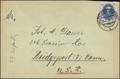 270 Adolf Harnack als EF auf Auslandsbrief LÖSSNITZ (ERZG.) 30.8.1950 in die USA