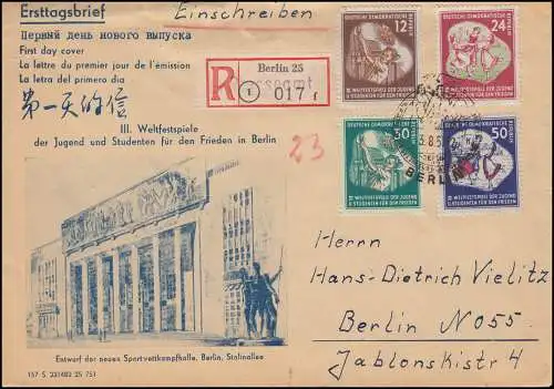 DDR 289-292 Festival mondial: ensemble sur le FDC officiel de bijoux ESSt Berlin 3.8.1951