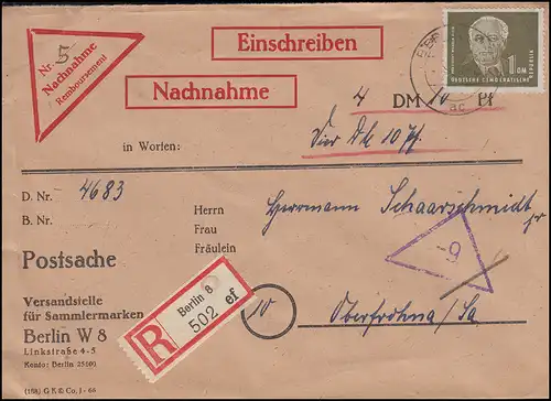 253 Pieck avec 275 élections populaires comme MiF sur NN-R-Bf bureau d'expédition BERLIN 1.11.1950
