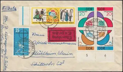 901-904 und 905-906 Weltfestspiele-Zusammendrucke Eil-Brief BAD SÜLZE 20.1.1962