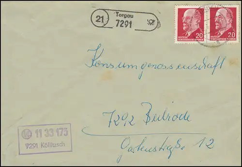 Landpost 7291 Torgau Brief vom Konsum 7291 Köllitzsch TORGAU 2.5.66 n. Beilrode