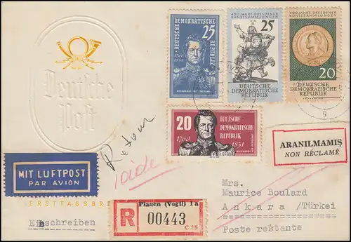 791-792 Kunstsammlung Dresden + 793-794 Gneisenau Auslands-R-Bf. PLAUEN 20.12.60