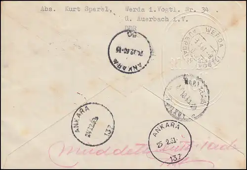 791-792 Collection d'art Dresde + 793-794 Gneisenau Etranger-R-Bf. PLAUEN 20.12.60