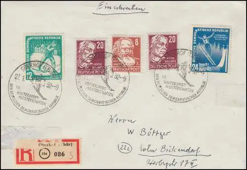 298-299 Championnats de sports d'hiver avec supplémentfr. MiF R-Lettre SSt OBERHOF 27.1.52