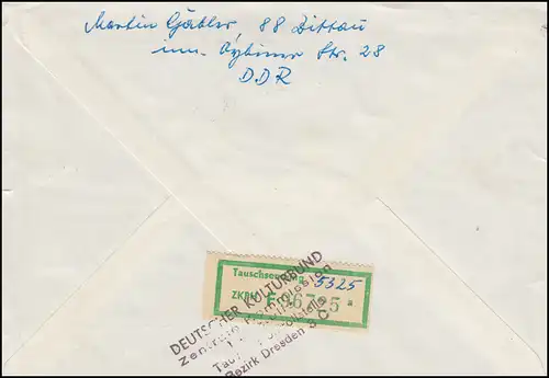 Tauschsendung 1083 aus Block 22 auf R-Brief GÖRLITZ 21.11.67 nach Hannover