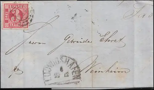 Bahnpost Bayern 9 Ziffer Brief Nummer 291 Halbkreis LUDWIGSHAFEN 22.12.1865