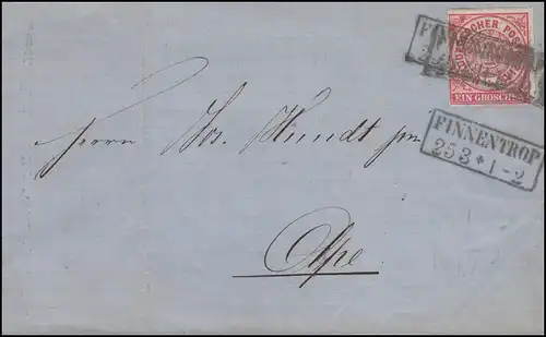 Confédération allemande du Nord 4 paragraphe 1 lettre de Groschen FINNENTROP 25.3.1869 vers Olpe