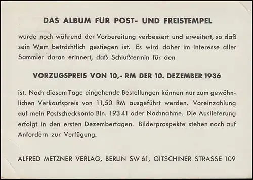 PP 122 Introduction Journée du timbre, SSt BERLIN Reklamekskongress 25.11.1936