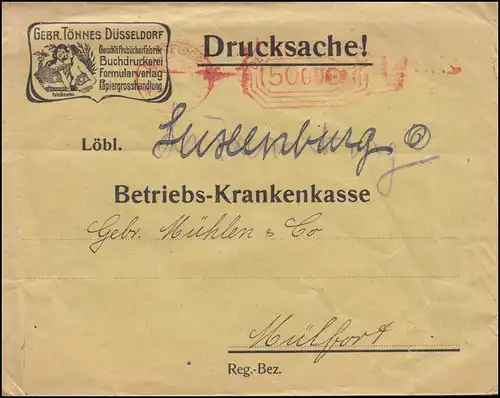 AFS Düsseldorf 1923 auf Drucksache Gebr. Tönnes Buchdruckerei / Formularverlag