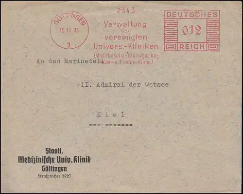 AFS Administration des cliniques universitaires unies Göttingen 15.11.34 sur lettre