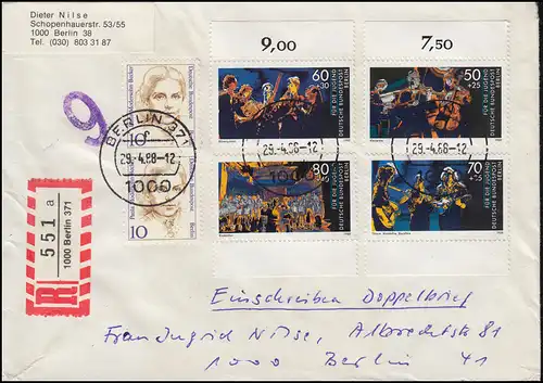 807-810 Jugend musiziert als Randsatz mit Zusatzfr. MiF R-Brief BERLIN 29.4.88