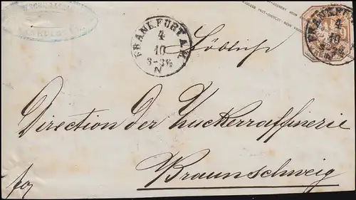 Preußen Umschlag U 38 als Briefvorderseite FRANKFURT/MAIN 4.10. n. Braunschweig
