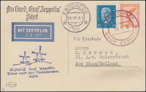 Zeppelinpost LZ 127 Niederlande-Fahrt 1932, LUFTSCHIFF GRAF ZEPPELIN 18.6.32 