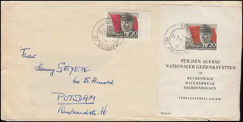 Block 14 Thälmann-Block mit 620A Thälmann gezähnt MiF Brief THARANDT 1.7.1956