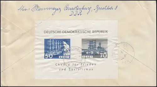 Dederon-Block 18 mit Zusatzfr. als Lp-R-Brief QUEDLINBURG 3.4.63 nach Frankreich