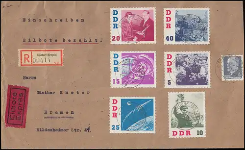 863-868 Cosmonauten-Test de 845 sur lettre Eil-R KIPSDORF 21.12.61 à BREMEN