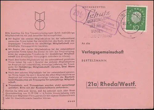 Landpost Gelliehausen über Göttingen 19.10.60 auf Bücherzettel nach Rheda/Westf.