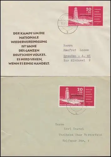 651 Mémorial de Buchenwald avec impression: les deux éditions sur FDC 15.9.1958