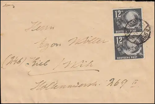 245 Journée du timbre 1949 comme MeF sur lettre WEIMAR 19.12.1949 à Kiel-Wik