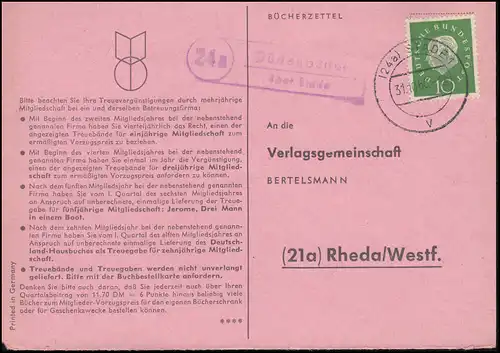 Landpost Düdenbüttel via STADE 1 - 31.10.1960 sur carte postale vers Rheda/Westf.