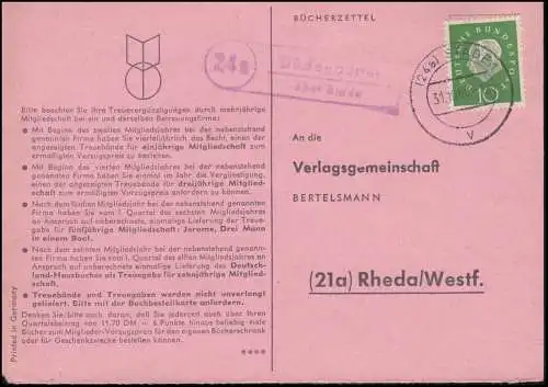 Landpost Düdenbüttel via STADE 1 - 31.10.1960 sur carte postale vers Rheda/Westf.