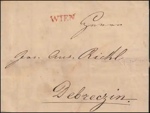 Österreich Vorphilatelie Faltbrief Einzeiler WIEN vom 24.11.1829 nach Debreczin