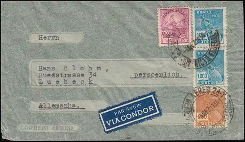 Brasilien: Luftpostbrief via Condor von RIO DE JANEIRO 3.12.1936 nach Lübeck