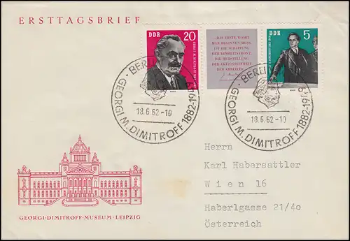 893-894 Dimitrov-Schiffreim W Zd 31 sur le FDC de bijoux ESSt BERLIN 18.6.1962