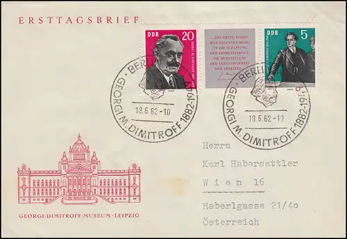 893-894 Dimitrow-Zusammendruck W Zd 31 auf Schmuck-FDC ESSt BERLIN 18.6.1962