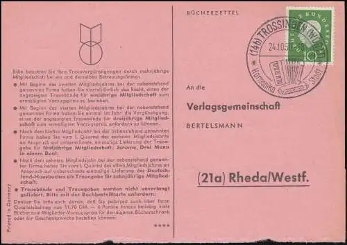 Sonderstempel TROSSINGEN (WÜRTT) Harmonika Stadt 24.10.60 auf Bücherzettel