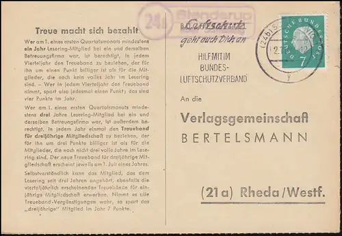 Landpost Stenderup über SCHLESWIG 2.11.1960 auf Bücherzettel nach Rheda/Westf.
