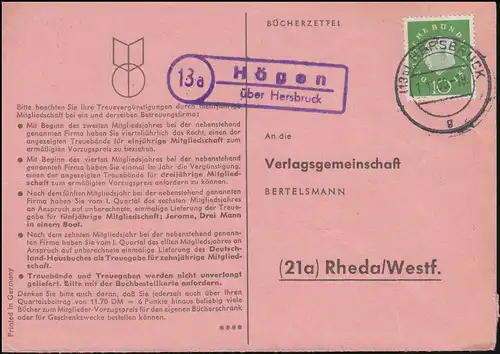 Landpost Högen sur HERSBRUCK 1.11.1960 sur les brochures de Rheda/Westf.