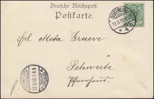 Ansichtskarte Gruss aus DORTMUND: Altes Rathaus, 19.3.1898 nach SCHWERTE 19.3.98