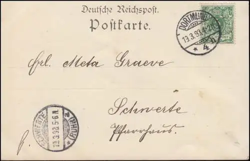 Ansichtskarte Gruss aus DORTMUND: Altes Rathaus, 19.3.1898 nach SCHWERTE 19.3.98