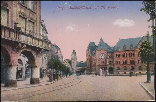 Feldpost BS Pionnier-Ripent 20, AK Metz Bahnhofstraße et Hauptpost, vers 1917