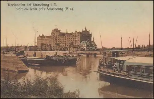 Ansichtskarte Rheinhafen bei STRASSBURG (ELSASS) 23.4.1907 nach Monte Carlo