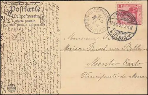 Carte de vue du port de Rhin près de STRASSBURG (ELSASS) 23.4.1907 vers Monte Carlo