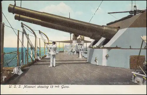 US-Ansichtskarte USS Missouri mit 13inch Geschützen, ROULETTE 14.11.1906