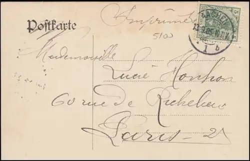 Carte de la forêt de Schlösschen dans la Forêt de ville à AACHEN 13.9. 1905